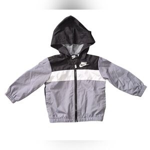 Nike Kids Black, Gray, and White Hooded Jacket Full Zip Windbreaker 18month